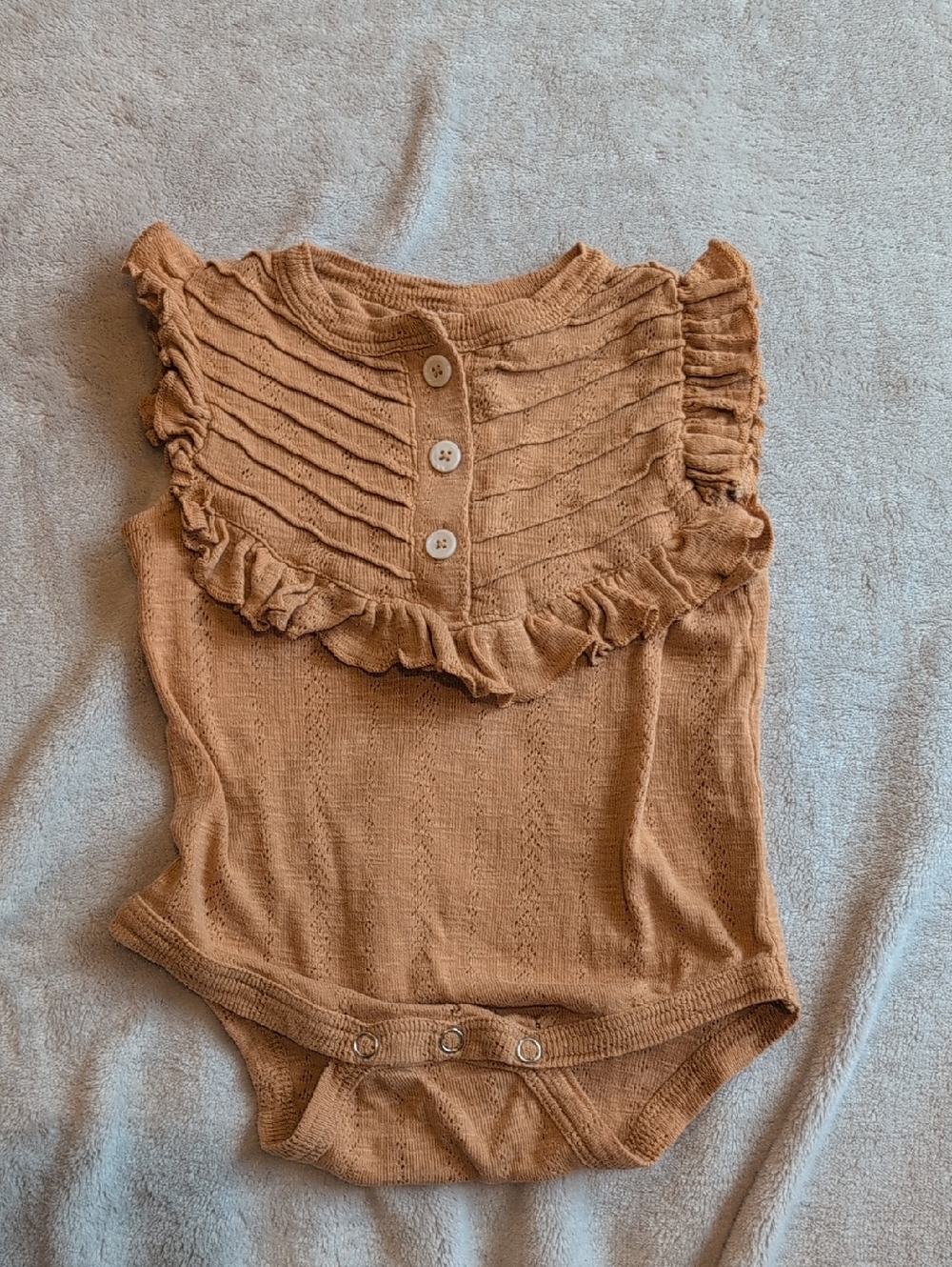 Ruffle Yoke Knit Bodysuit - Tan